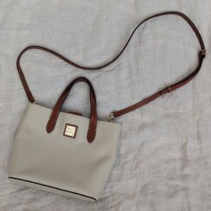 Dooney & Bourke Pebble Mini Waverly in bone w/tan trim